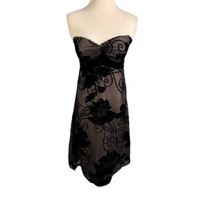 Y2K Whimsigoth Babydoll Fairy Goth Mesh Velvet Floral Dress Strapless Silk